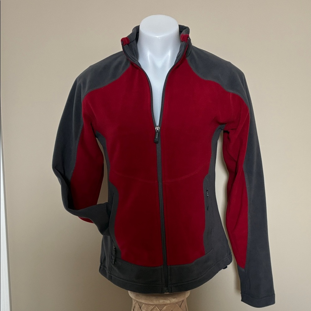 Women's Two-Tone North End Zip Up Fleece Jacket Grey Red; Size: XSmall; EUC